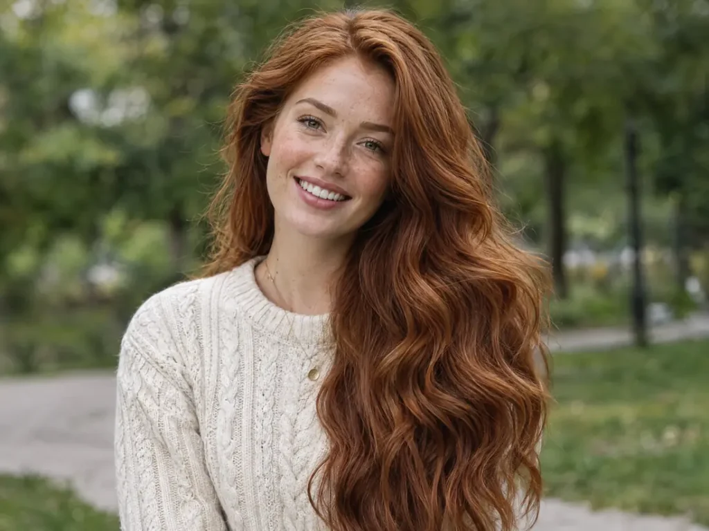 Long copper red waves with extensions by J. Joseph Salon